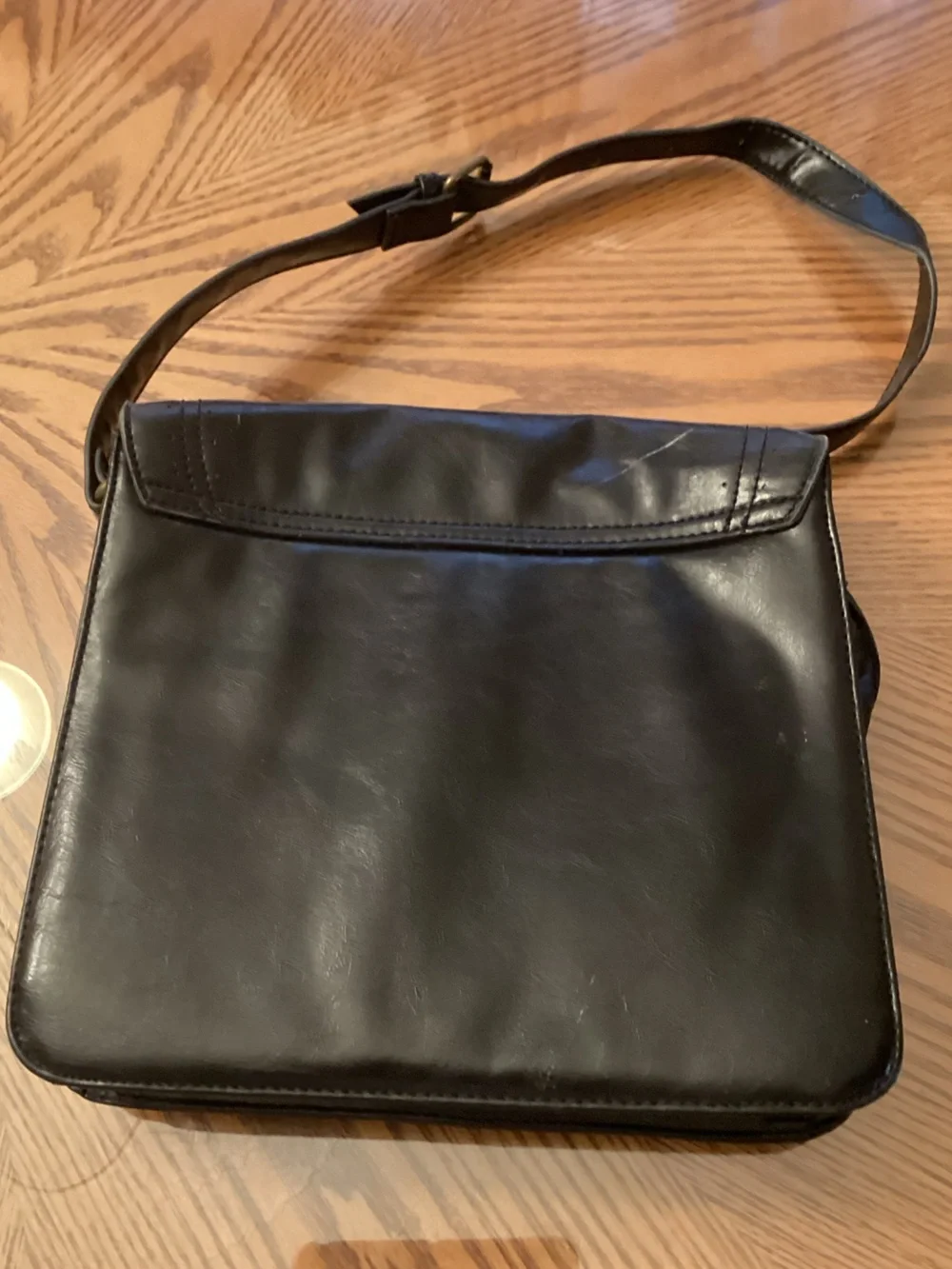 Steve Madden Black Leather Messenger Bag with Brass Lock